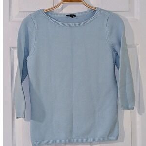 Talbots Petites Light Blue 3/4 Sleeve Boat Neck Knit Sweater Top Size‎ P Small